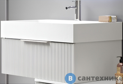 картинка Тумба под раковину Cezares PREMIUM подвесная с выдвижным ящиком и внутренним ящиком, 55436 Plisse Bianco opaco, 70x44x43