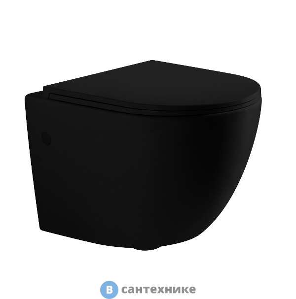Унитаз подвесной CeruttiSpa SELLA Aria MB (490*360*325) безободковый, матовый черный, тонкая rрышка дюропласт с микролифтом быстросъемное (CT9160)