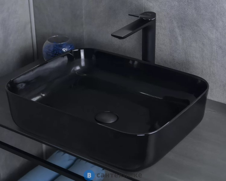 Раковина GID-ceramic BL1304 накладная, чёрный глянцевый (500х390х130)