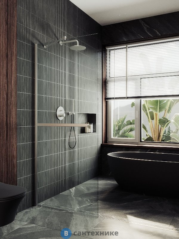 Душевая перегородка в профиле MaybahGlass 1950*690 Стекло 8 мм Бесцветное +Полотенцесушитель (MGD-720-5ш)