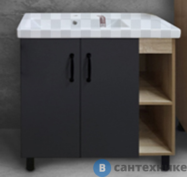 картинка Тумба под раковину Grossman ФЛАЙ-100 дуб сонома/серая напольная (ум.Фостер-100)