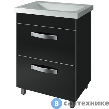 картинка Тумба под раковину Какса-а ХИЛТОН 60 чёрный напольная 2 ящика (под ум. Фостер-60)