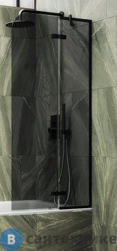 картинка Шторка для ванны поворотная с добором MaybahGlass 1400*990 Стекло 6 мм Графит (MGV-918-6)