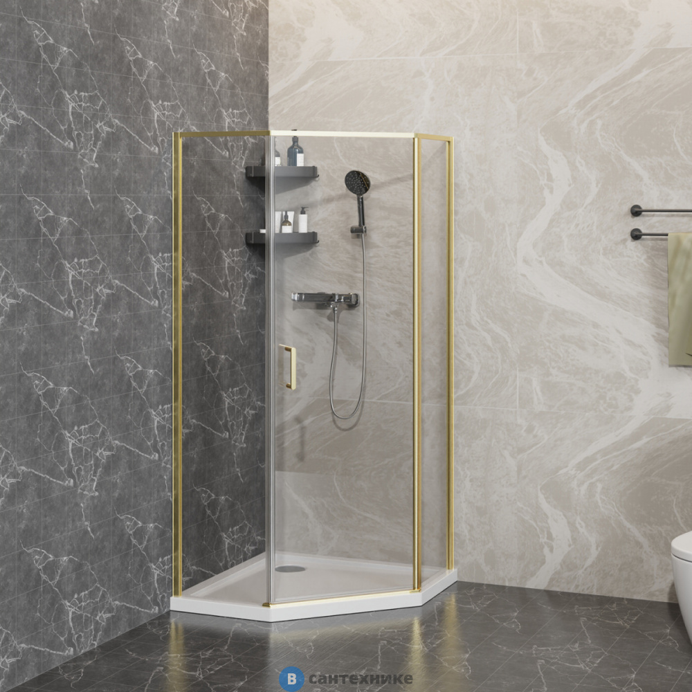 Душевое ограждение Azario SAKURA DIA-100х100х195-BGL-CL, стекло 6 мм, профиль брашированное золото (AZ-21C-100-BGL-CL)