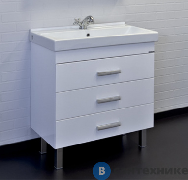 картинка Тумба Comforty Никосия-80Н белый глянец с раковиной Fest 80