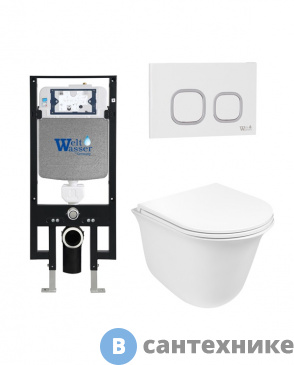 картинка Унитаз с инсталляцией WELTWASSER и кнопкой смыва (AMBERG 497 + TELBACH 004 GL-WT + AMBERG RD-WT)