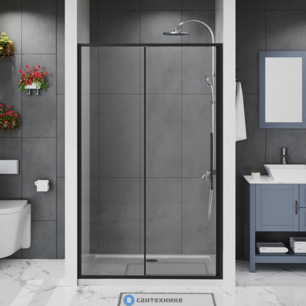 Душевое ограждение Azario SHANGHAI DRO-100х195-MB-CL, прозрачное стекло 6 мм, профиль матовый черный (AZ-Y43-100-MB-CL)