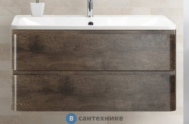 Тумба под раковину BelBagno 90 см ALBANO-900-2C-SO-RNG подвесная с двумя выкатными ящиками, Rovere Nature Grigio