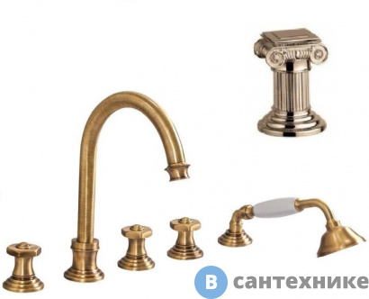 картинка Смеситель Cezares APHRODITE-BVD-02-O на борт ванны с выдвижным душем и переключателем, бронза, ручки Куб