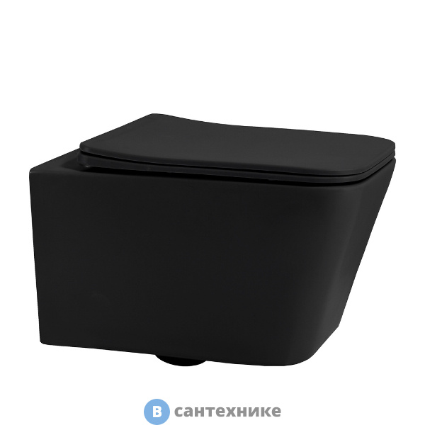 Унитаз подвесной ABBER Rechteck AC1201MB чёрный матовый, безободковый, сиденье микролифт