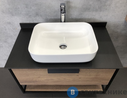 картинка Тумба Comforty Кёльн-90-1 дуб темный с черной столешницей, с раковиной COMFORTY T-Y9378