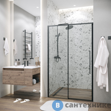 картинка Дверь в нишу Grossman Galaxy 100.K33.01.100.21.00 (100х195) черный матовый, стекло прозрачное, раздвижная  