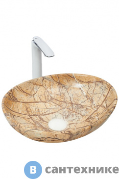 картинка Раковина WELTWASSER ELBACH 3078 M818 накладная (бежевая с коричневым) /410х335х145/