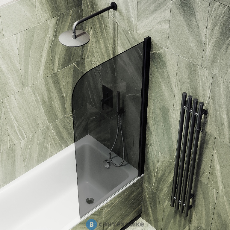 Шторка для ванны поворотная на монопетле MaybahGlass 1400*700 Стекло 6 мм Графит (MGV-618-6)