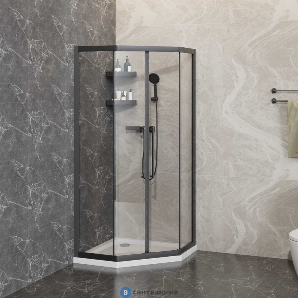 Душевое ограждение Azario OSAKA DIA-TD-90х90х195-MB-CL, стекло 5 мм, профиль матовый черный, две двери сдвижные (AZ-092K2-90-MB-CL)