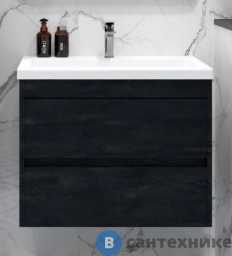 картинка Тумба под раковина Art & MAX FAMILY-M Family-M-580-2C-SO-HC подвесная с двумя выкатными ящиками, Hard Coal, 580x480x550