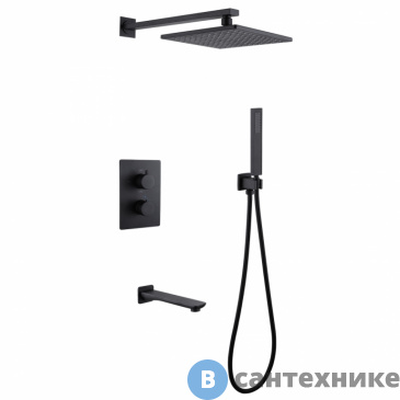 картинка Душевая система ABBER Weiss Insel AF8050B скрытого монтажа с изливом, термостат, черная матовая