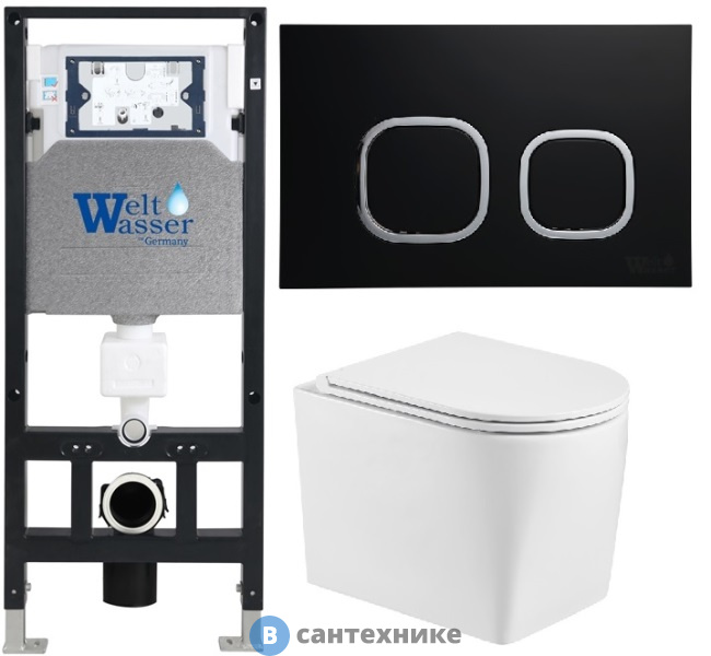 Унитаз с инсталляцией WELTWASSER и кнопкой смыва (AMBERG 506 + NESENBACH 004 GL-WT + AMBERG RD-BL)