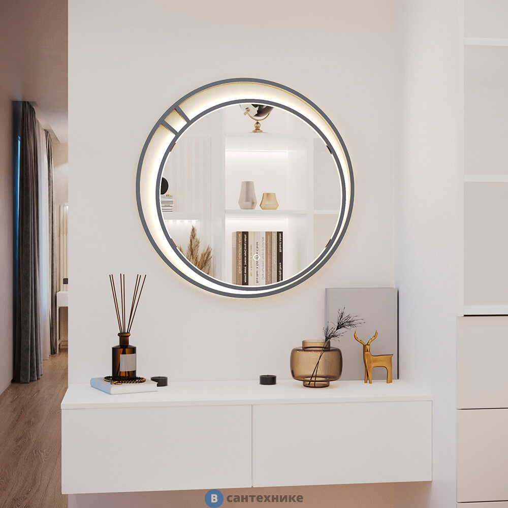 Зеркало Континент Marlene Led d 700 с сенсором, рама металл, серый муар (ЗЛП4673)