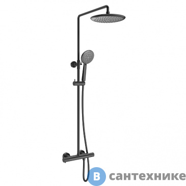 картинка Душевая стойка Vincea Desire VSFS-1D0TGM термостат без излива, 25 см верх душ, вороненая сталь