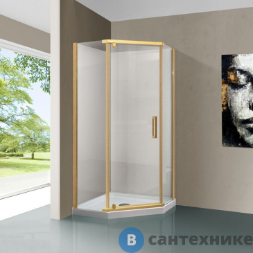 картинка Душевой уголок Vincea Stresa VSP-1S900CLG, 900*900, брашированное золото, стекло прозрачное