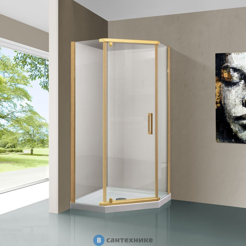 Душевой уголок Vincea Stresa VSP-1S900CLG, 900*900, брашированное золото, стекло прозрачное