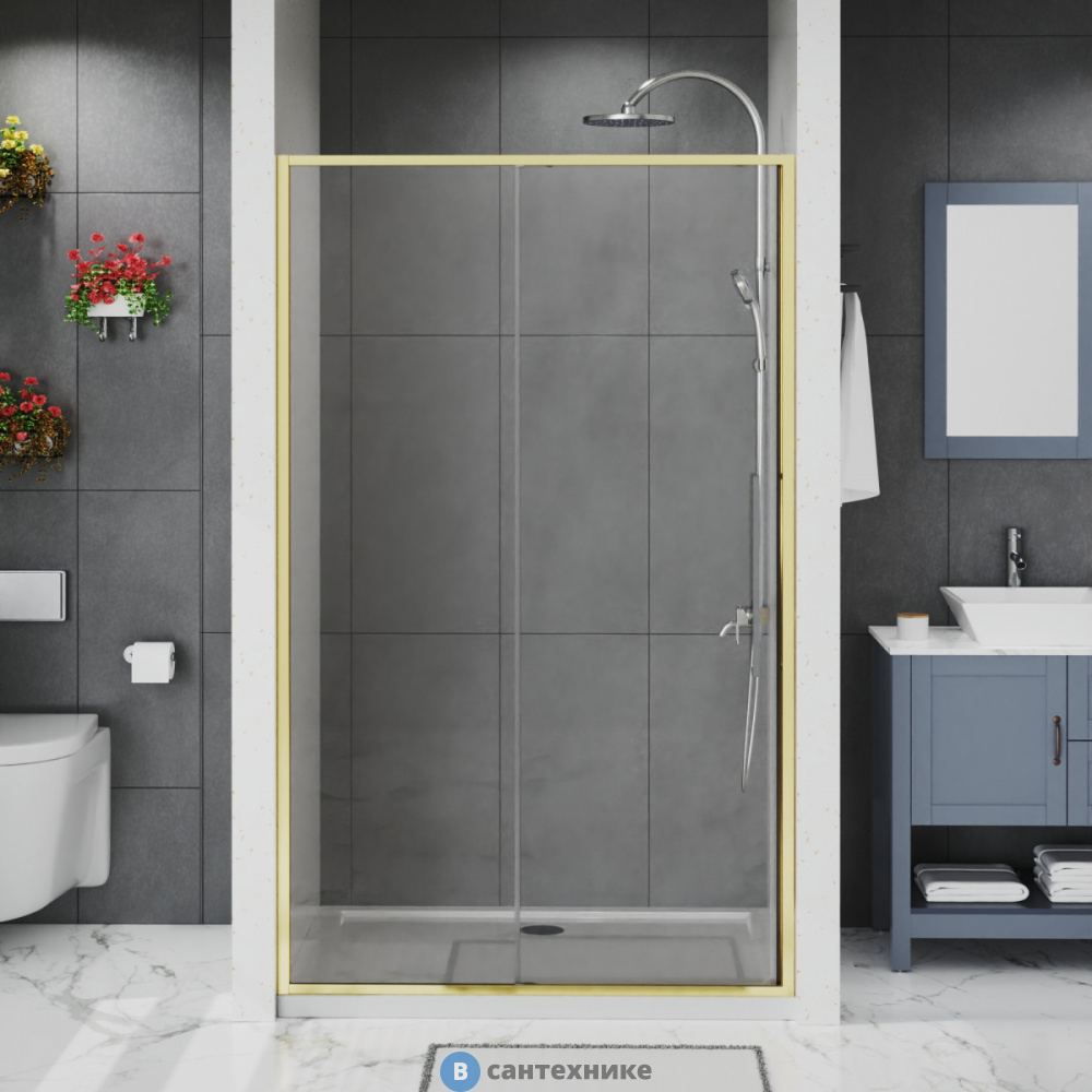 Душевое ограждение Azario SHANGHAI DRO-100х195-BGL-CL, прозрачное стекло 6 мм, профиль брашированное золото (AZ-Y43-100-BGL-CL)