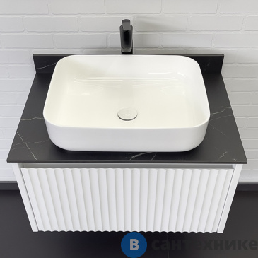 картинка Тумба Comforty Марсель-75 белый матовый со столешницей под мрамор Калакатта Блэк c раковиной COMFORTY T-Y9378