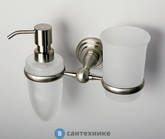 Держатель стакана и дозатора WasserKRAFT Ammer K-7089 металл, покрытие "матовый хром", матовое стекло