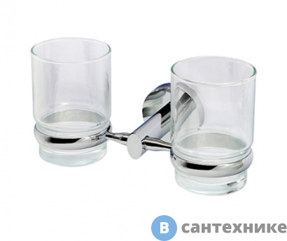 картинка Подстаканник двойной WasserKRAFT Rhein K-6228D стеклянный металл, хромоникелевое покрытие, прозрачное стекло