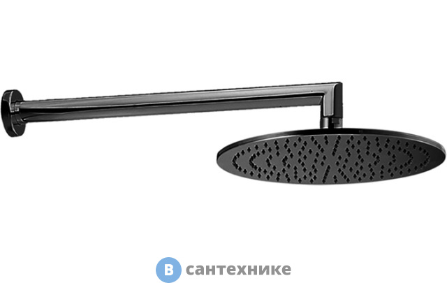 Верхний душ CISAL Shower D300 мм DS01362040 с настенным держателем L400 мм, чёрный матовый