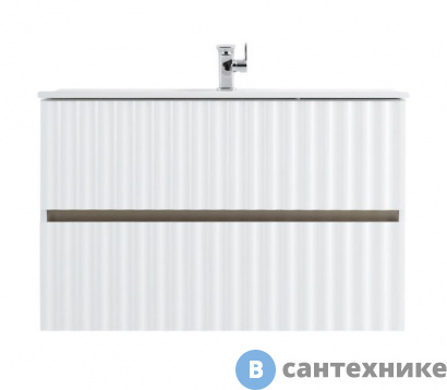 картинка Тумба под раковину Art & MAX ELEGANT AM-ELEGANT-1000-2C-SO-BM-LED подвесная с двумя выкатными ящиками, с LED подсветкой ручек, белый матовый, 970x469x550