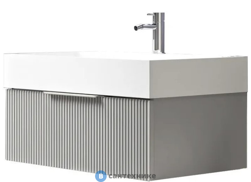 Тумба под раковину Cezares PREMIUM подвесная с выдвижным ящиком, 55424 Plisse Grigio nuvola, 90x44x25