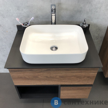 картинка Тумба Comforty Штутгарт-75 дуб тёмно-коричневый с черной столешницей c раковиной COMFORTY T-Y9378