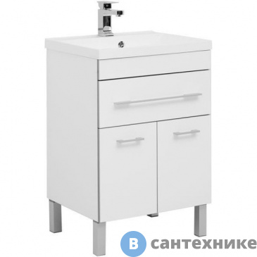 картинка Тумба с раковиной Aquanet Верона 58 белый (напольная 1 ящик 2 дверцы) (287667)