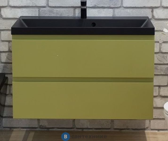 Тумба под раковину Art & MAX BIANCHI подвесная с двумя выкатными ящиками, Оливковый матовый AM-Bianchi-900-2C-SO-OM