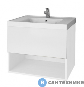 картинка Тумба под раковину Dreja PERFECTO 70 подвесная, 1 ящик, push-to-open, белый глянец (99.0807)