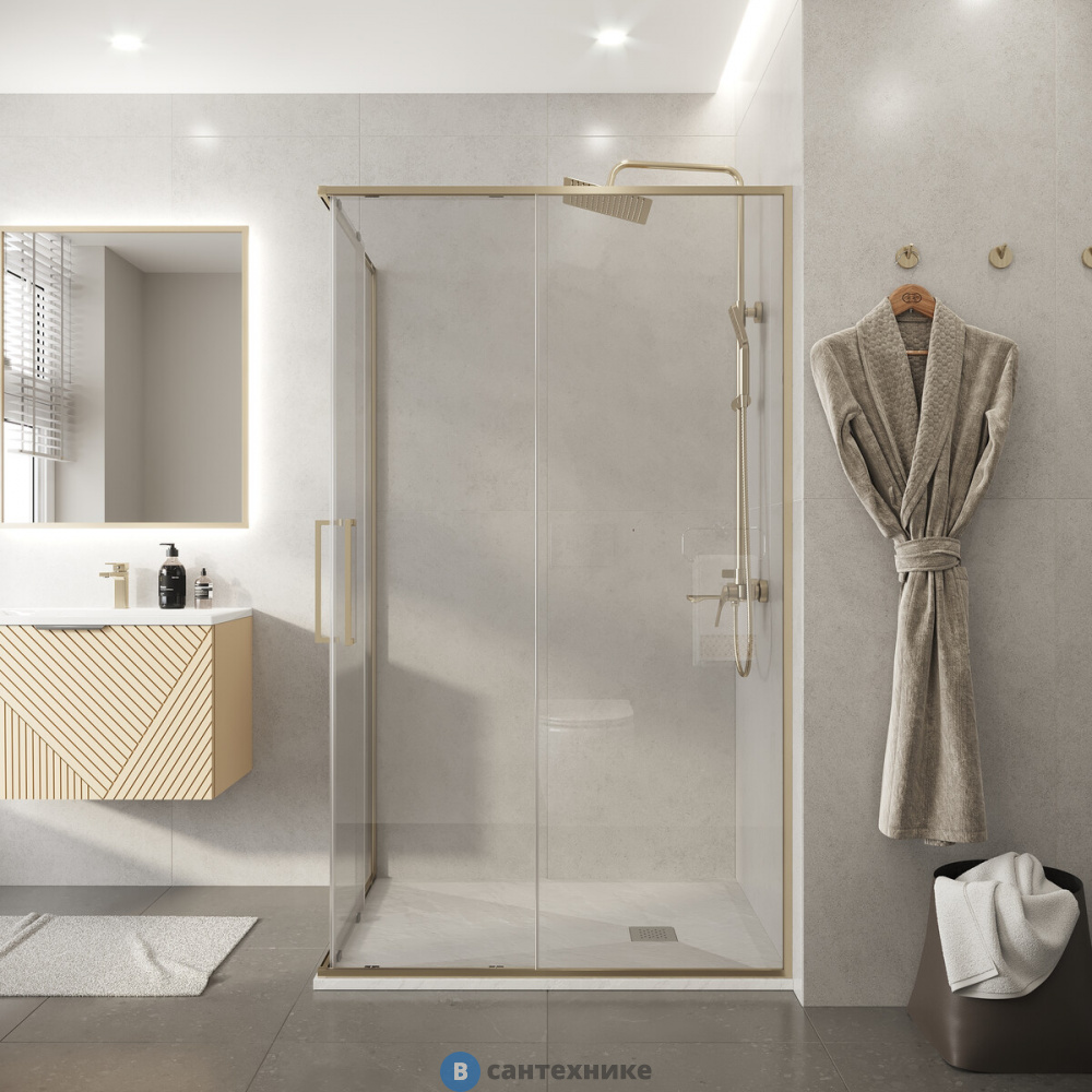 Душевое ограждение Niagara Nova NG-6436-1080SG (100х80х195) прямоугольник, золото сатин, двери раздвижные, стекло прозрачное