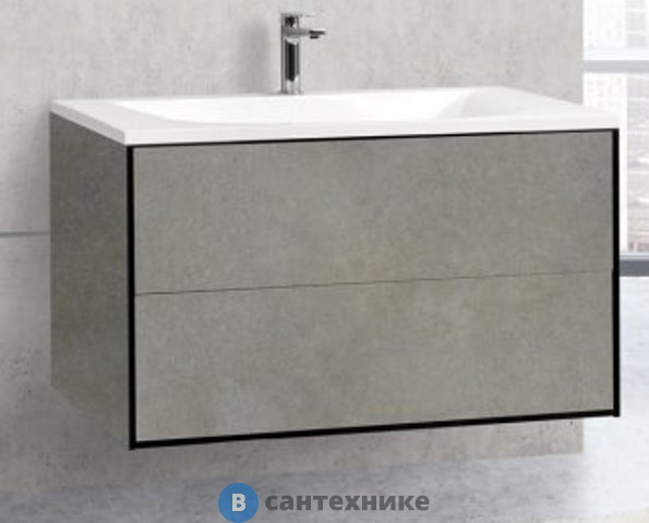 Тумба под раковину Cezares PREMIER-HPL-100-2C-SO-CESTR-BLUM подвесная с двумя выкатными ящиками c механизмами PUSH (BLUM) и функцией плавного закрывания Cemento Struttura (100x50x56)