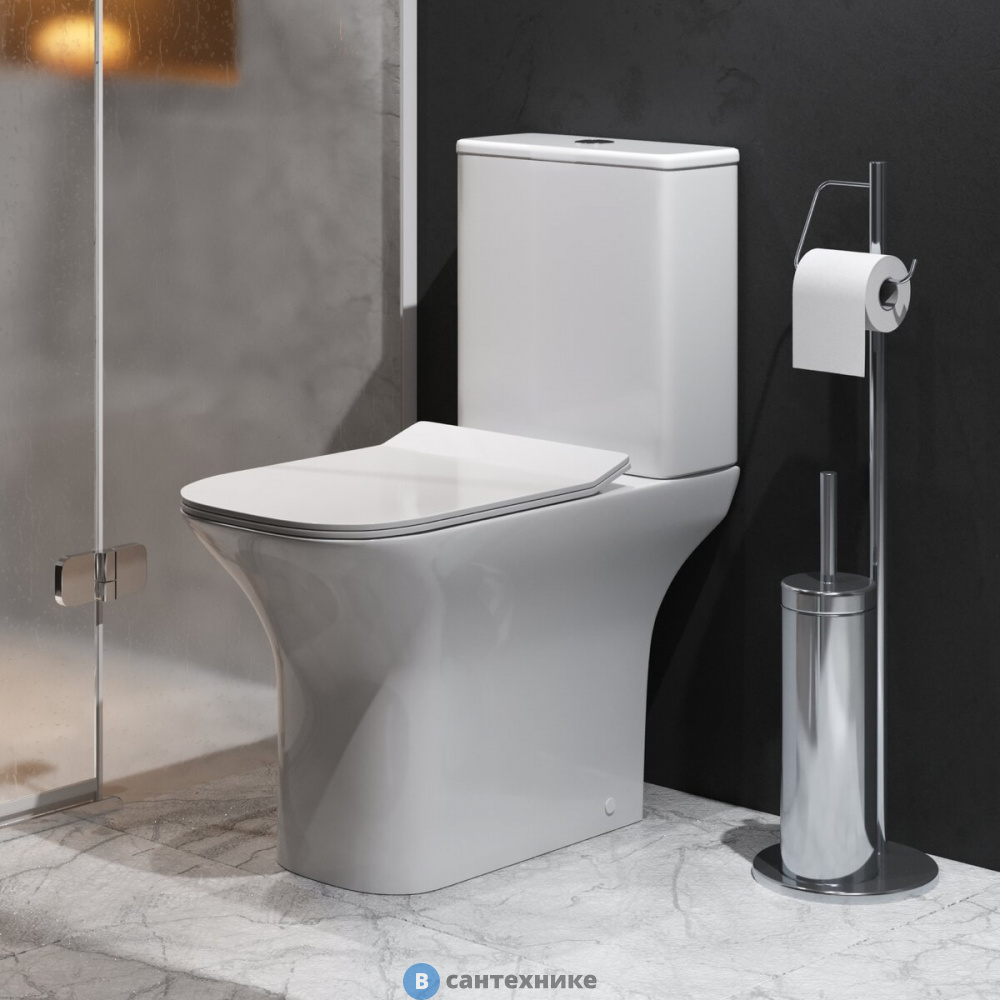 Унитаз напольный Grossman Classic GR-4464SQ-K26 (640х355х795) безободковый, белый с тонкой крышкой, микролифт, смыв торнадо