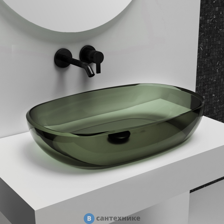 Раковина ABBER Kristall AT2805Vesuvian накладная прозрачная оливковая