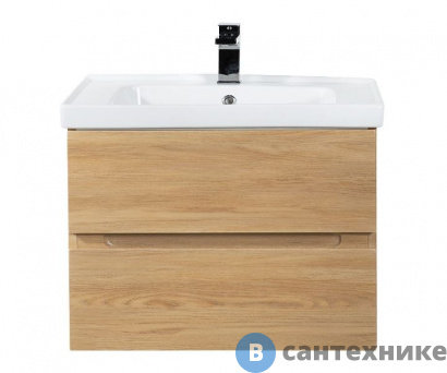 картинка Тумба под раковину Art & MAX TECHNO AM-Techno-700-2C-SO-LW674 подвесная с двумя выкатными ящиками, дуб мадейра янтарь