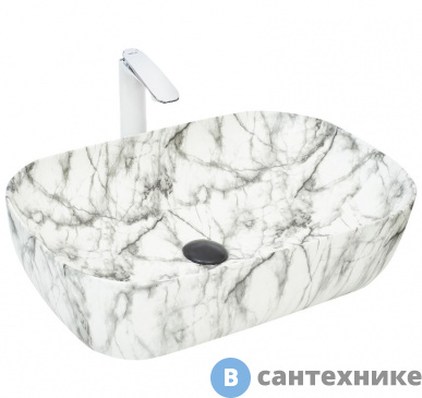 картинка Раковина WELTWASSER ELBACH 2143P M805 накладная (мрамор белая с серым) /610х400х145/