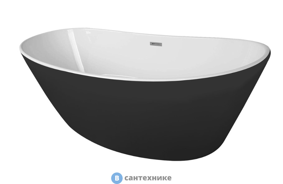 Ванна акриловая AZARIO EASTON белая с чёрными внешними стенками, свободностоящая, с сифоном и металлической рамой 1800x820x600 мм (AZ-1337B)