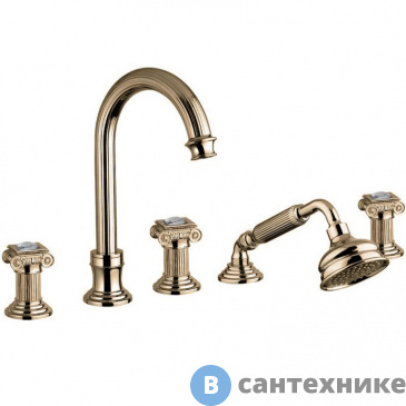 картинка Смеситель Cezares OLIMP-BVD-02-Sw на борт ванны с выдвтижным душем и переключателем, бронза, ручки swarowski