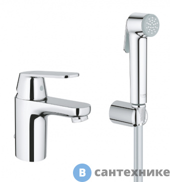 картинка Смеситель Grohe Eurosmart 23125000 Cosmopolitan однорычажный для раковины с гигиеническим душем