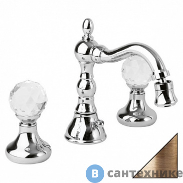 картинка Смеситель Cezares ATLANTIS-BBS2-02-Sw для биде на три отверстия с донным клапаном, бронза, ручки Swarovski