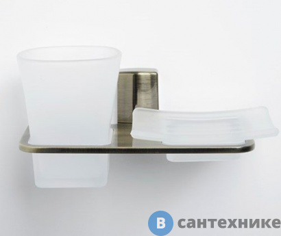 картинка Держатель стакана и мыльницы WasserKRAFT Exter K-5226 металл, матовое стекло, покрытие "светлая бронза"