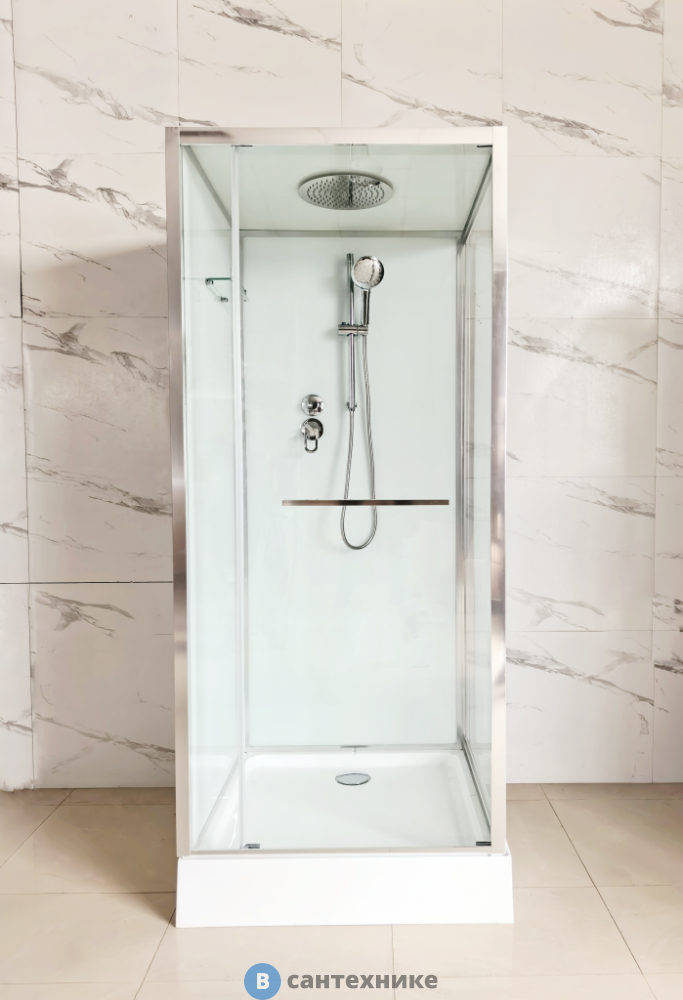 Душевая кабина Sapbox 9091C (100*100*2100) крыша стекло, стекло белый 6мм/прозрач 5 мм, профиль хром (SB9091-100-02-WTR-CH)