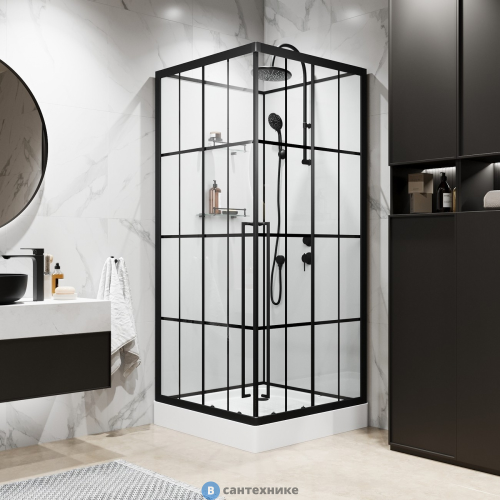 Душевая кабина Niagara Standart ST90/15QR/KL/BKT (90х90х225) низкий поддон (15см), черный, прозрачное